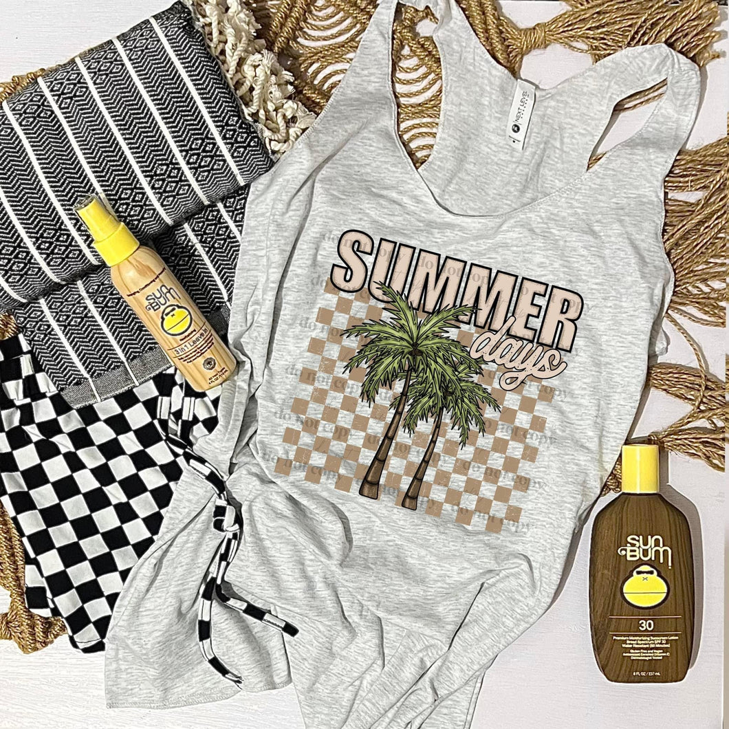 Summer Days Palm Tree Brown Checkered TRANSFER CSC