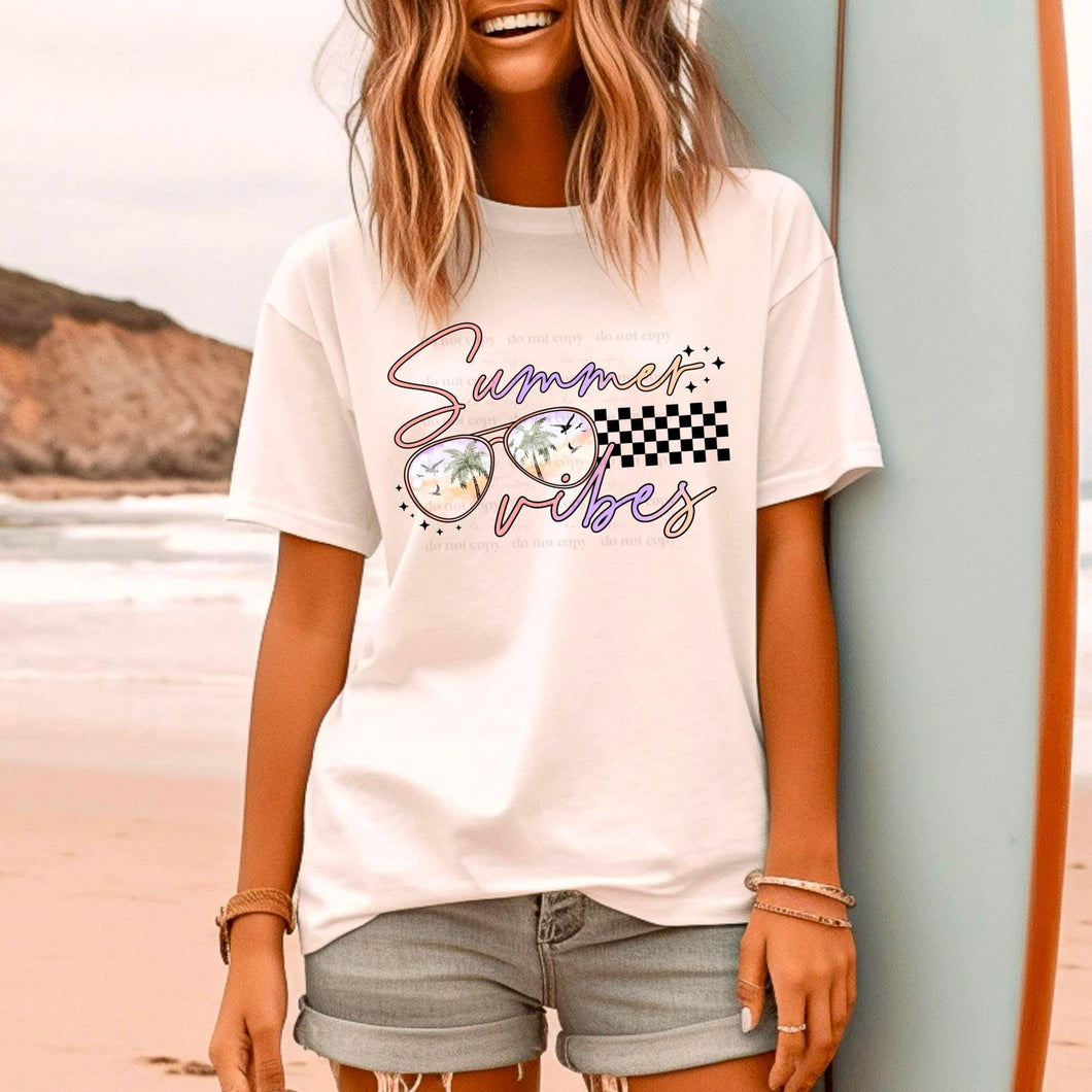 Summer Vibes Palm Tree Sunglasses Checkered TRANSFER CSC