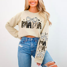 Load image into Gallery viewer, Mama/Mini Black Spotted Bows Leopard Stars And Checkered Letters Name Option SLEEVE DROPDOWN TRANSFER CSC SEPT 25
