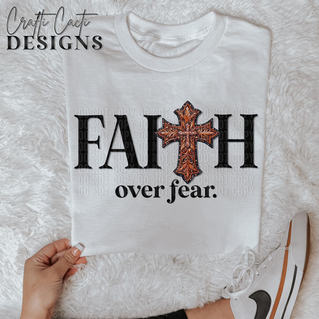 Faith Over Fear Faux Leather Cross TRANSFER CCD