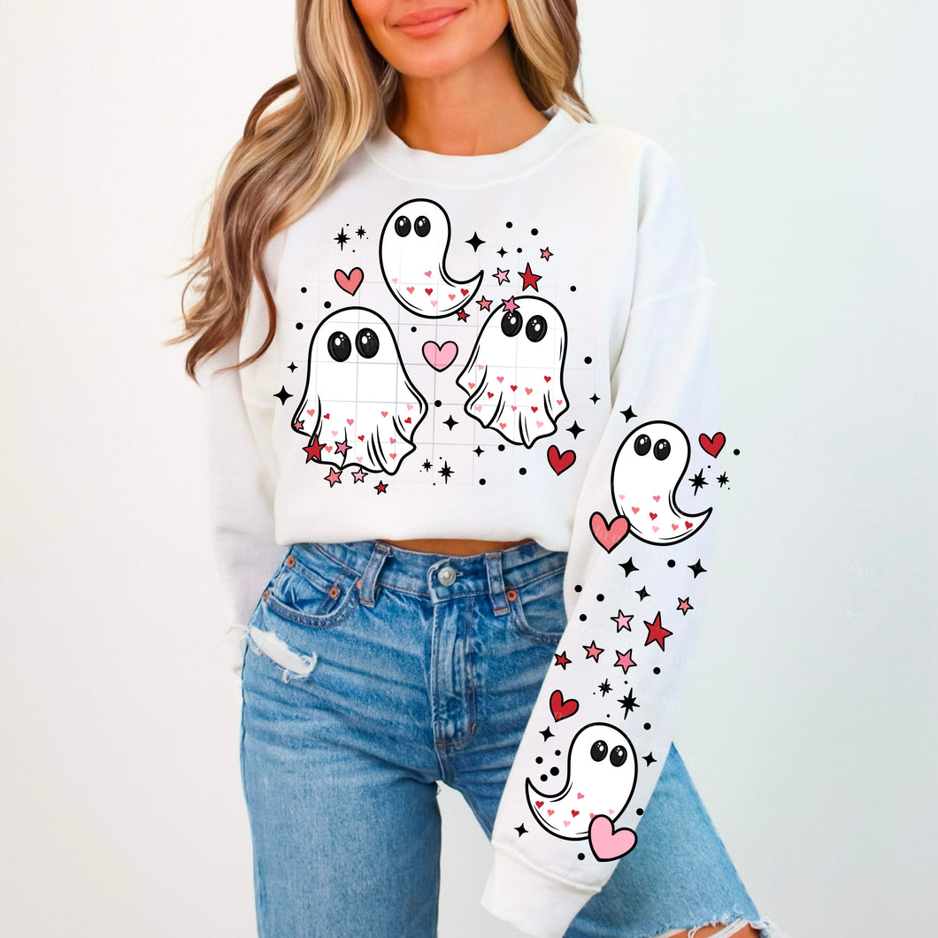 Cute Ghosts With Red And Pink Hearts & Stars SLEEVE OPTION TRANSFER CSC DEC