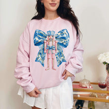 Load image into Gallery viewer, Vintage Nutcracker Bow Blue Pink TRANSFER HMWK
