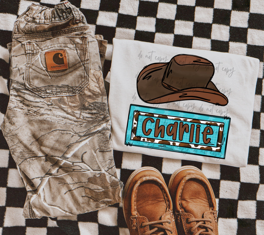 Blue Cow Print Hat Customized Name Plate DROPDOWN DTF TRANSFER SPO DEC 25