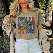 Load image into Gallery viewer, God Bless Our Troops Faux Embroidery Camo USA Flag TRANSFER SCG APR 26
