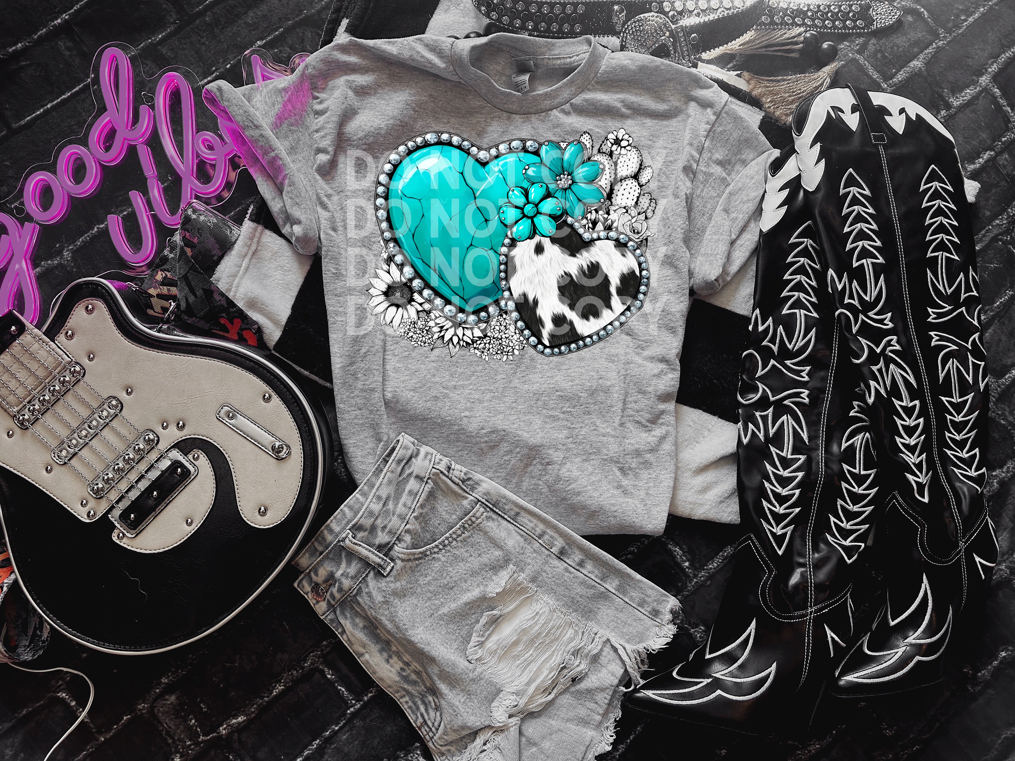 Turquoise And Cow Print Heart TRANSFER SCG JAN – Sassy Sublimation ...
