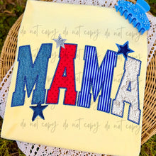 Load image into Gallery viewer, Faux Denim Stars Stripe Lace Stitch Patriotic TITLE DROPDOWN TRANSFER ET MAY 26
