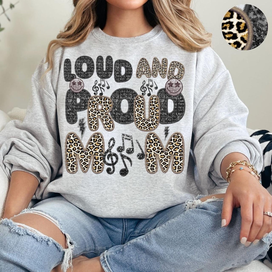 Loud And Proud Band Mom Faux Embroidery Sequin Leopard TRANSFER