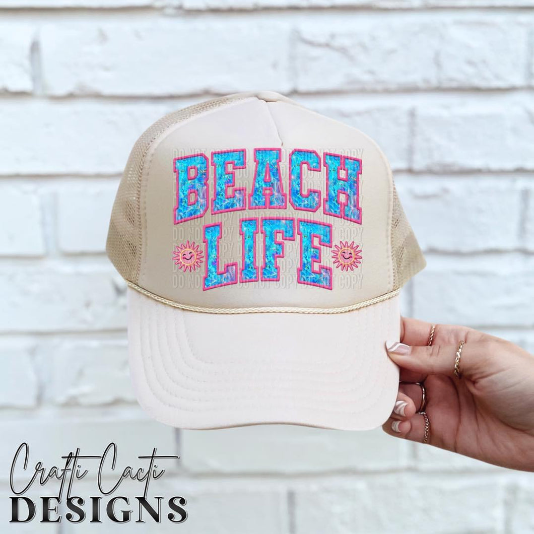 Beach Life Faux Embroidery Faux Hat Patch 3-4” DTF TRANSFER CCD