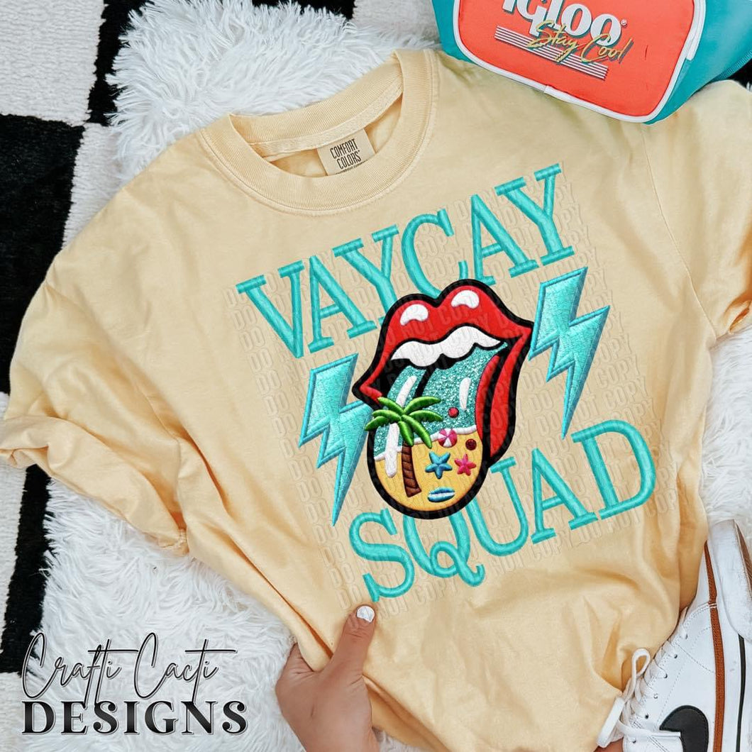 Vacay Squad Faux Embroidery Beach Tongue TRANSFER CCD