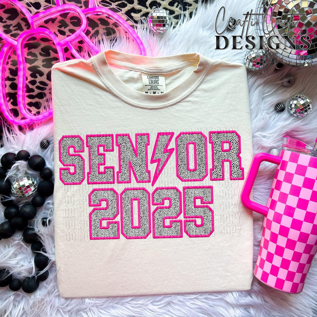 Senior 2025 Pink Dotted Lightening Bolt TRANSFER CCD