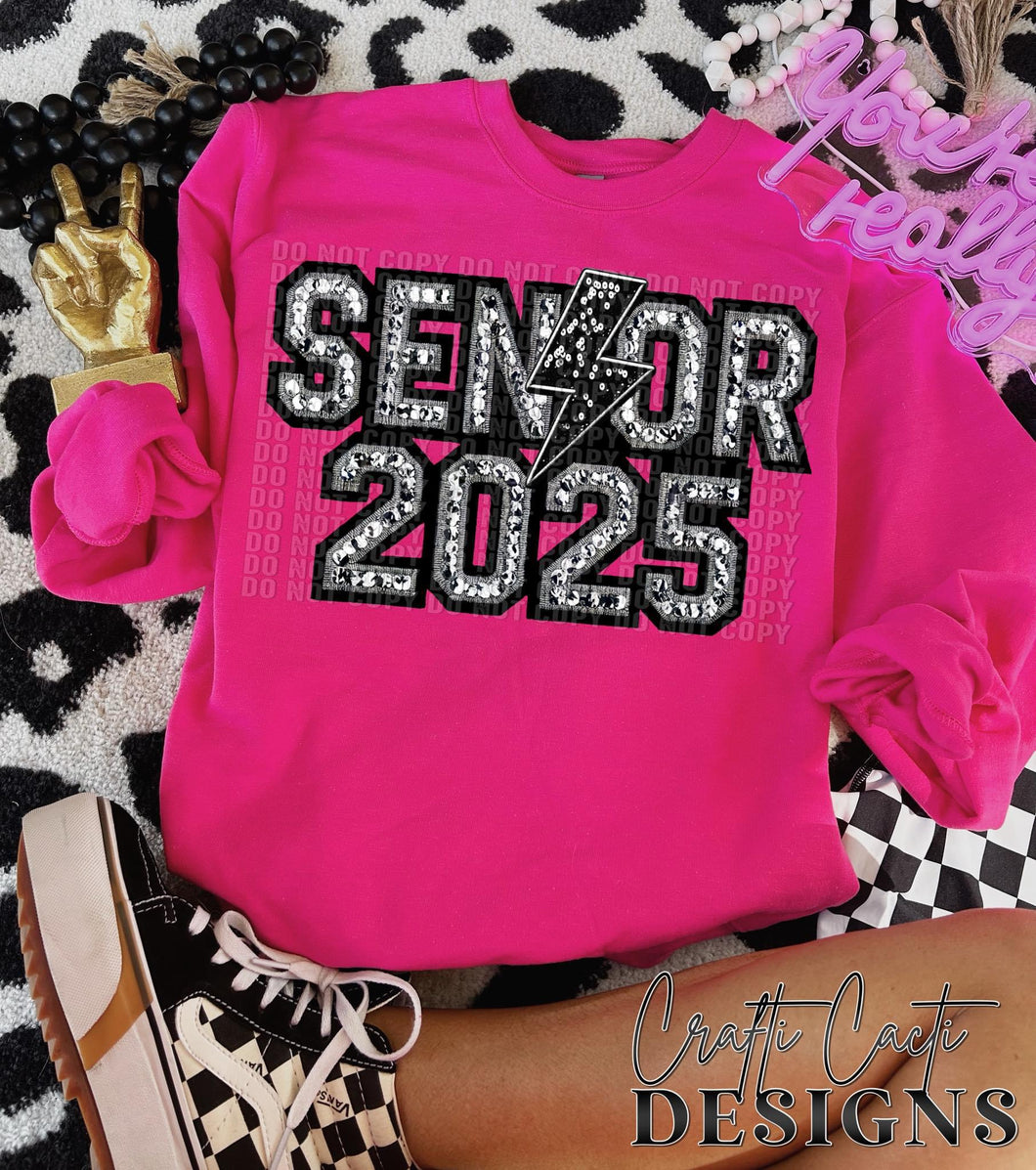 Senior 2025 Faux Sequin Lightening Bolt TRANSFER CCD