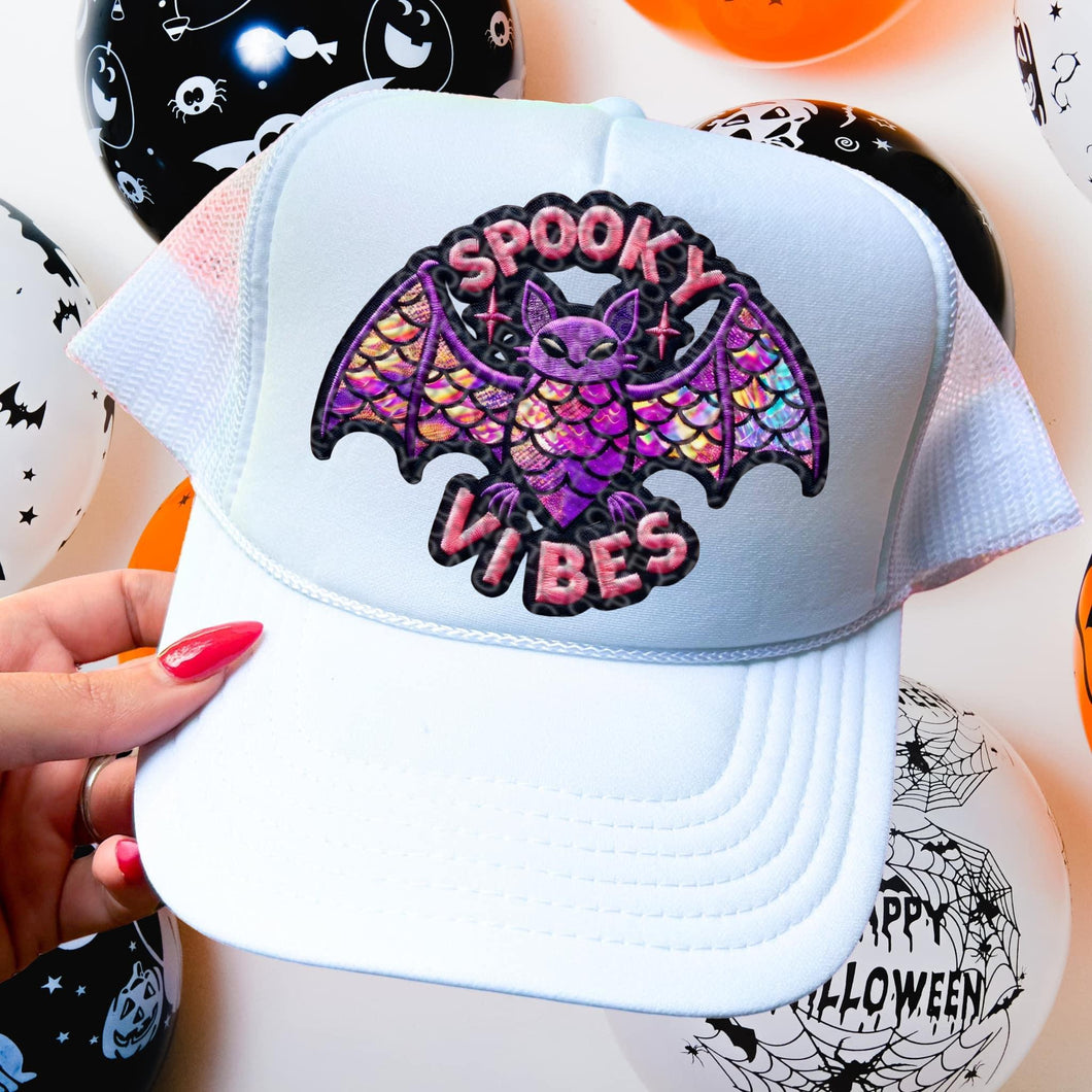 Spooky Vibes Faux Sequin Bat Faux Embroidery Hat Patch 3-4” DTF TRANSFER HMWK