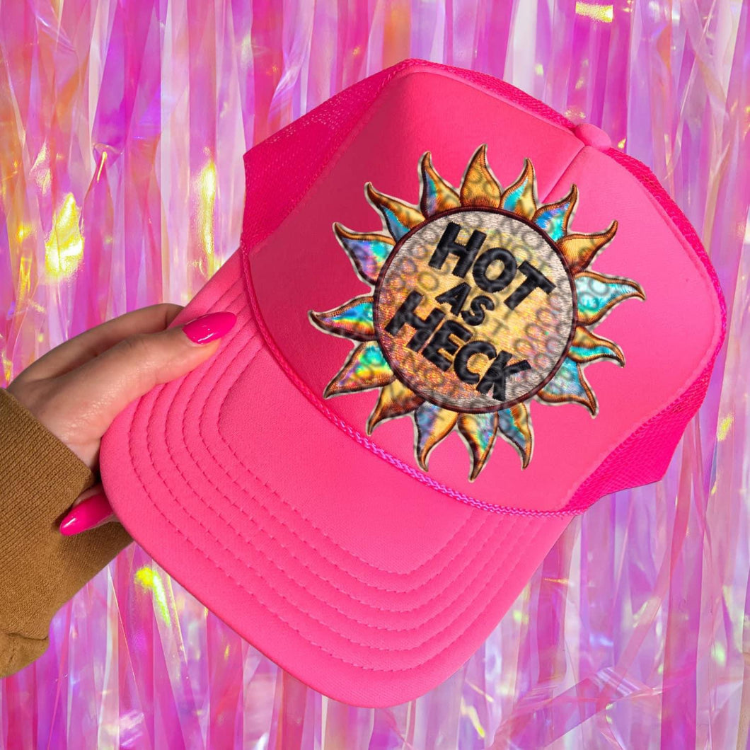 Hot As Heck Faux Embroidery Sun Hat Patch 3-4” DTF TRANSFER HMWK