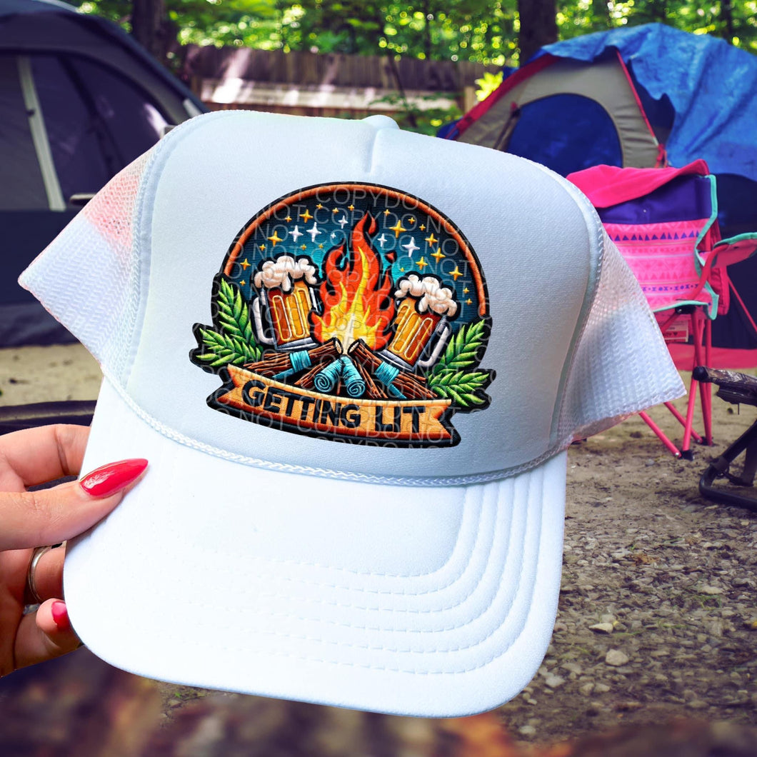 Getting Lit Campfire Sun Hat Patch 3-4” DTF TRANSFER HMWK