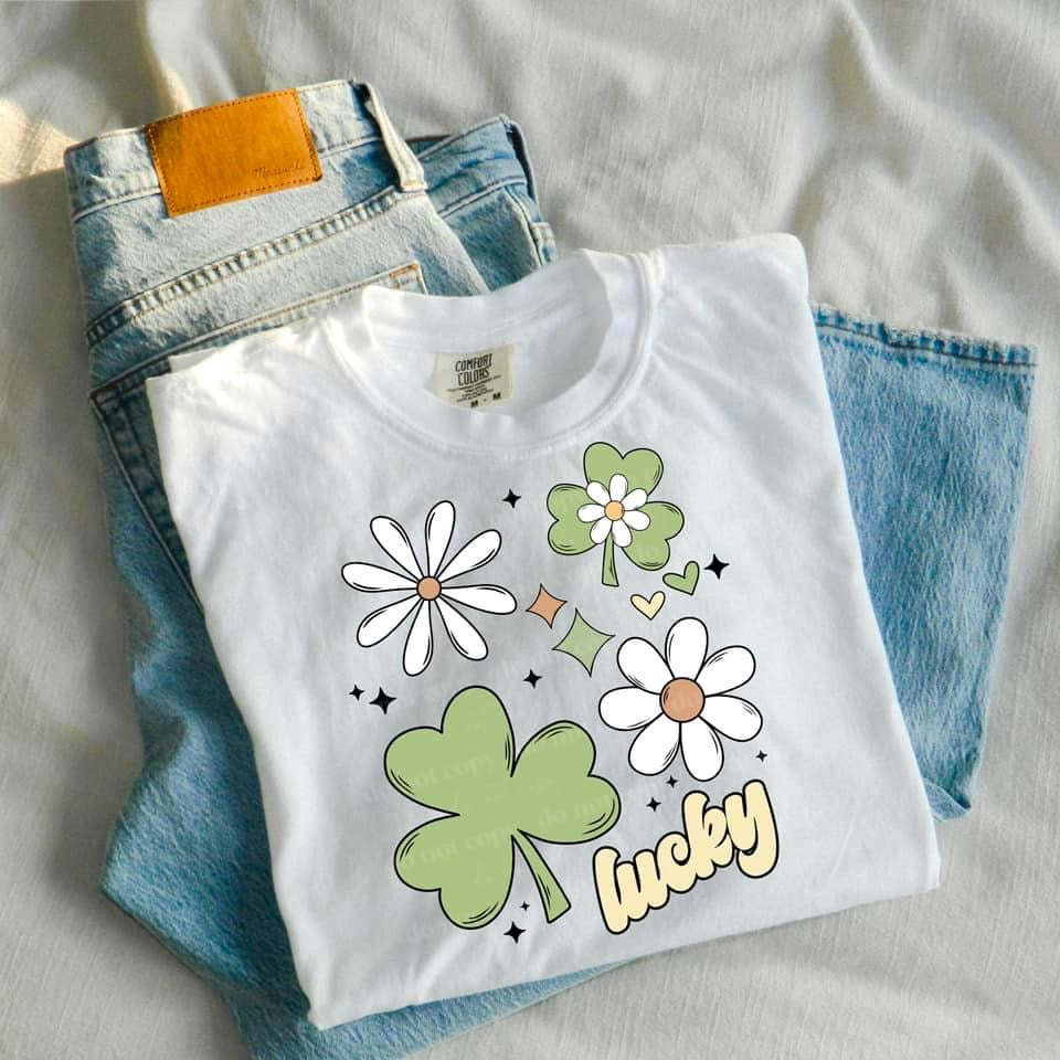 Lucky Pastel Shamrock And Daisies TRANSFER