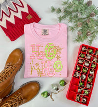 Load image into Gallery viewer, Pink Green &amp; Gold Glitter Ho Ho Ho Snowflakes TRANSFER SCG NOV 25

