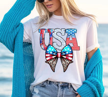 Load image into Gallery viewer, God Bless The USA Flag Leopard Bow TRANSFER DWD MAY 25
