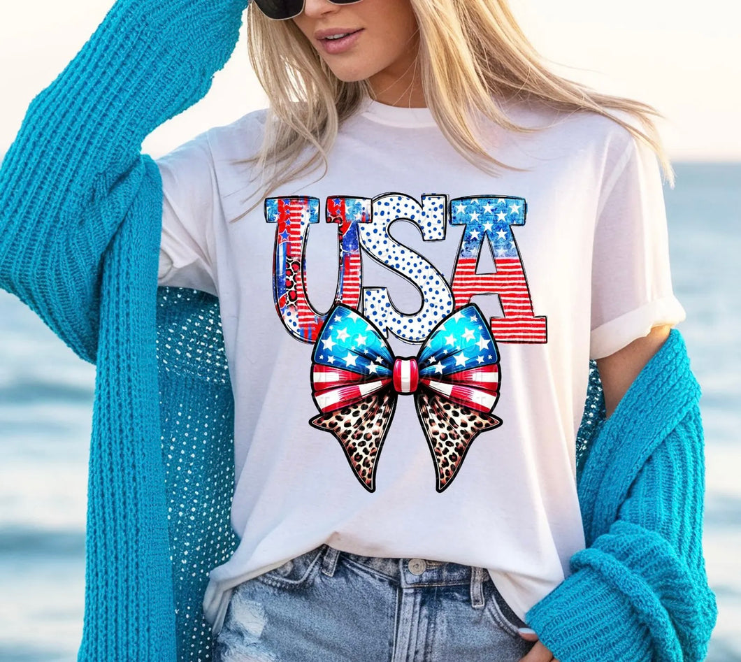 God Bless The USA Flag Leopard Bow TRANSFER DWD MAY 25
