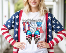 Load image into Gallery viewer, God Bless The USA Flag Leopard Bow TRANSFER DWD MAY 25
