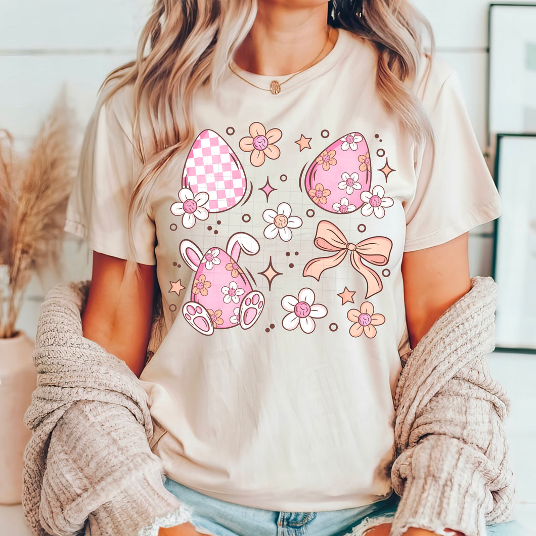 Eggs With Flowers Bows And Checkers TRANSFER CSC FEB