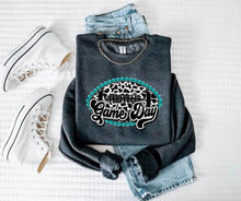 Load image into Gallery viewer, Game Day Cow Print Turquoise Sports Dropdown TRANSFER SCG
