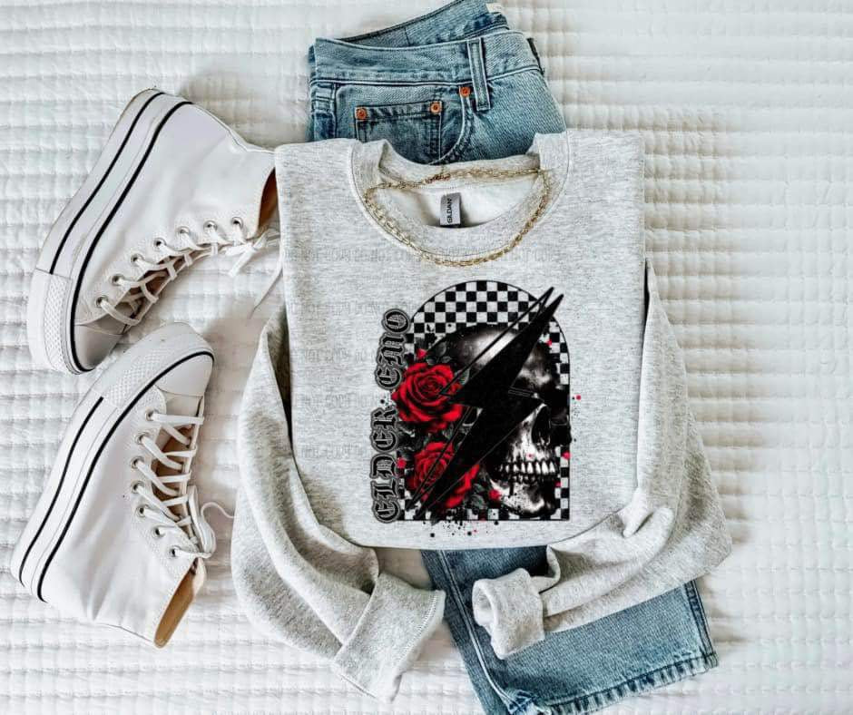 Elder Emo Checkered Skull Bolt Roses TRANSFER SCG – Sassy Sublimation ...