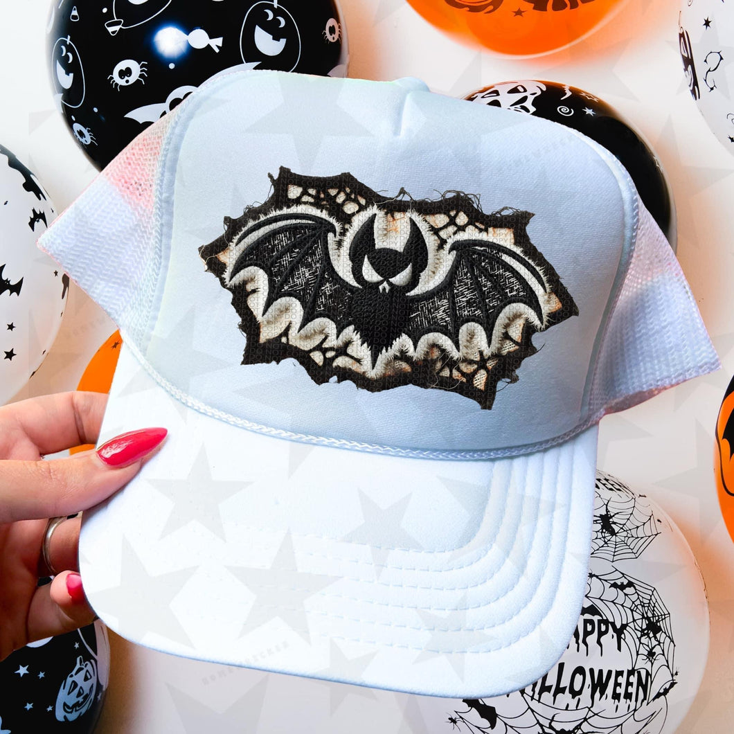 Bat White Black Outline Hat Patch 3-4” DTF TRANSFER HMWK