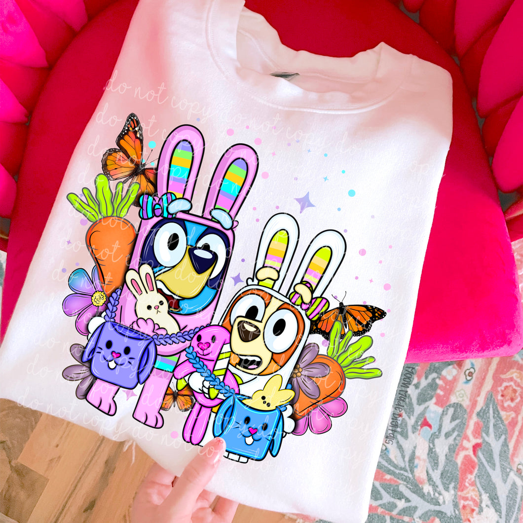 Easter Bunny Bl_ey Butterflies Carrots TRANSFER MOON MAR 25