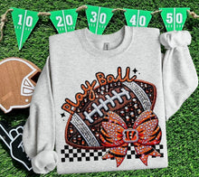 Load image into Gallery viewer, Play Ball Football Faux Embroidery Rhinestone Sequin DROPDOWN TRANSFER HMWK
