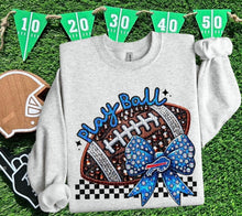 Load image into Gallery viewer, Play Ball Football Faux Embroidery Rhinestone Sequin DROPDOWN TRANSFER HMWK

