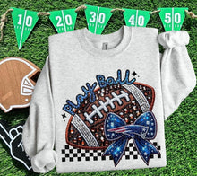 Load image into Gallery viewer, Play Ball Football Faux Embroidery Rhinestone Sequin DROPDOWN TRANSFER HMWK
