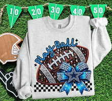 Load image into Gallery viewer, Play Ball Football Faux Embroidery Rhinestone Sequin DROPDOWN TRANSFER HMWK
