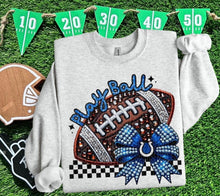 Load image into Gallery viewer, Play Ball Football Faux Embroidery Rhinestone Sequin DROPDOWN TRANSFER HMWK
