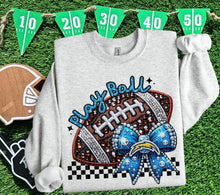 Load image into Gallery viewer, Play Ball Football Faux Embroidery Rhinestone Sequin DROPDOWN TRANSFER HMWK
