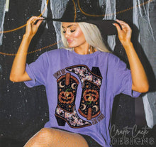 Load image into Gallery viewer, Howdy Boo Stay Spooky Cowgirl Boots Faux Sequins TRANSFER CCD
