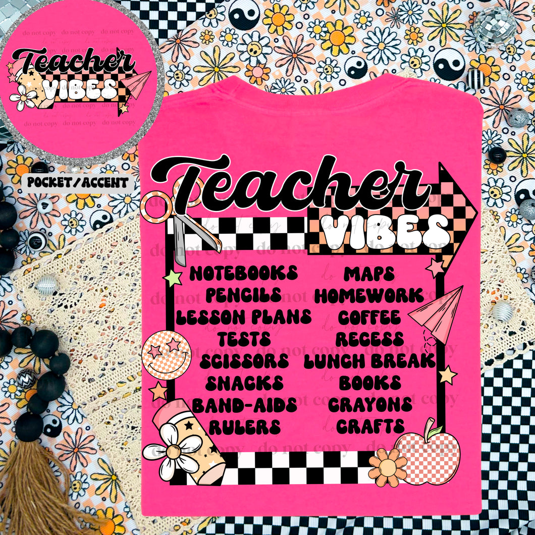 Teacher Vibes Checkered With Pocket TRANSFER CSC