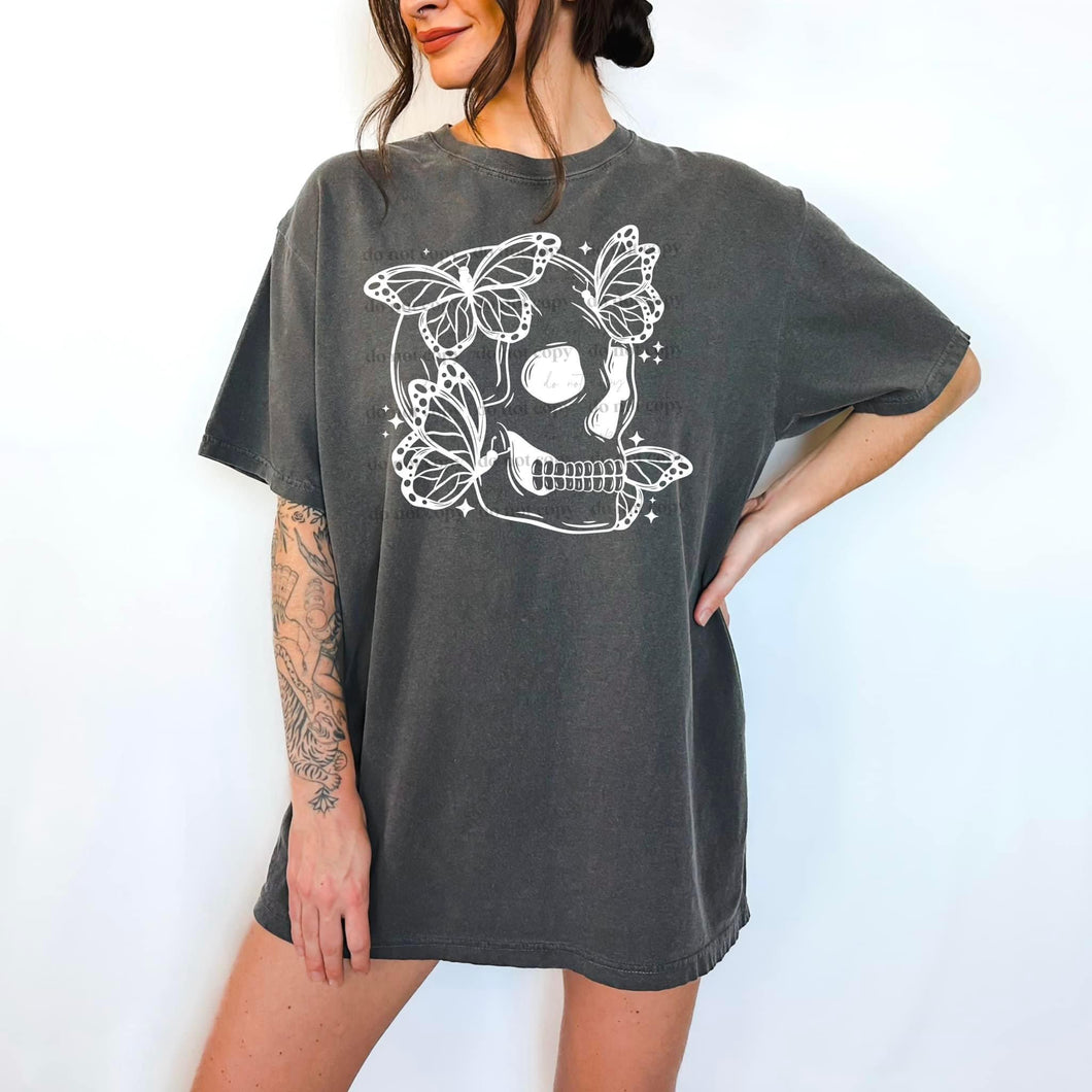 Skull Butterflies Blk Or Wht TRANSFER CSC