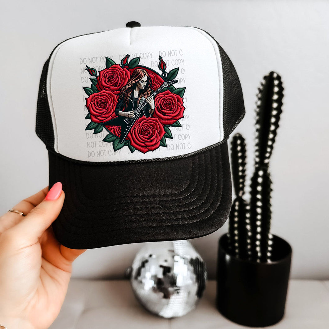 Rock N Roll Rose Faux Hat Patch 3-4” DTF TRANSFER OSD