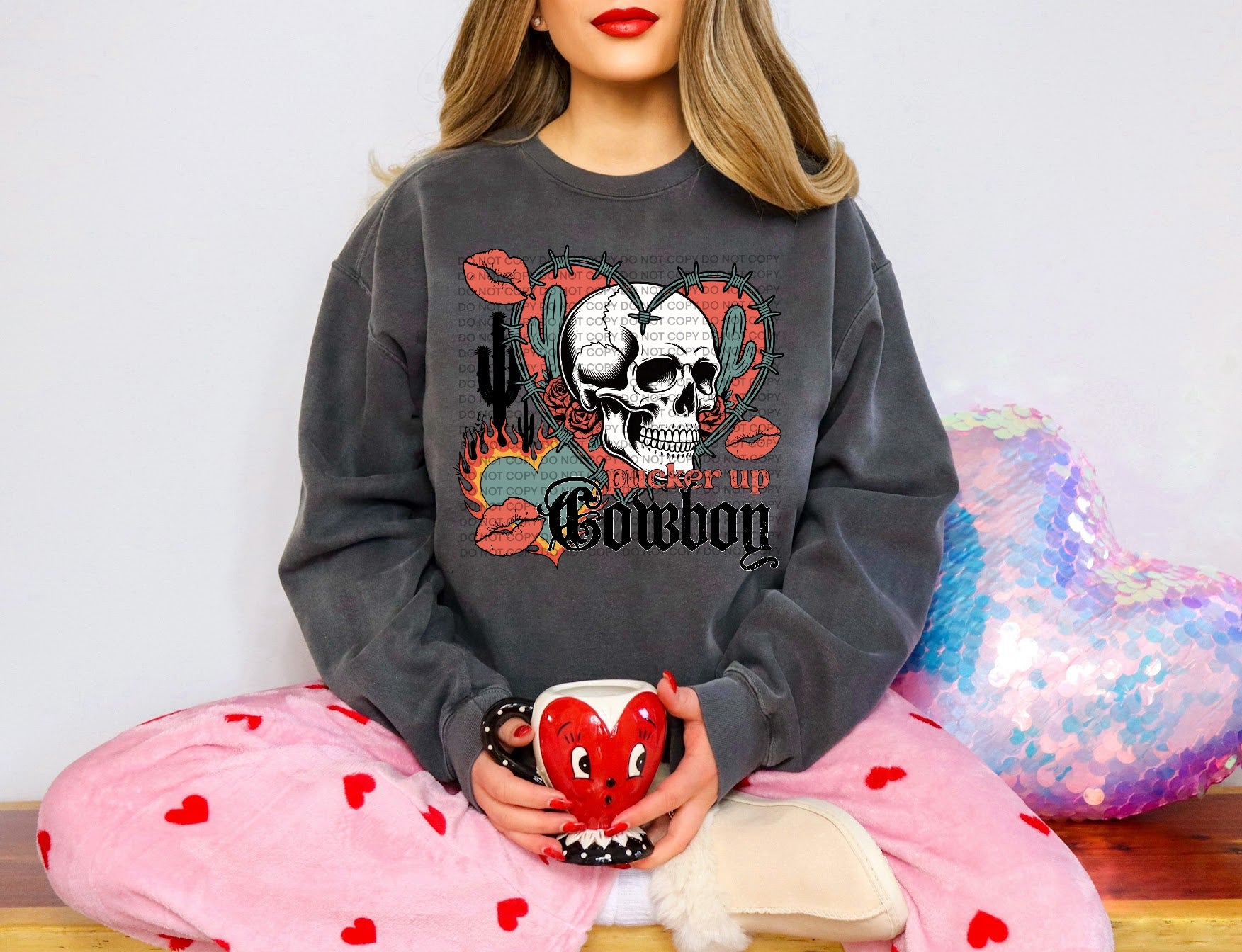 Pucker Up Cowboy Skull And Barbed Wire Heart TRANSFER SCG DEC 25 ...