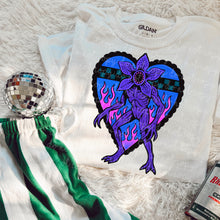 Load image into Gallery viewer, Horror Bright Checker Flame Heart Dropdown TRANSFER MOON JUNE 25
