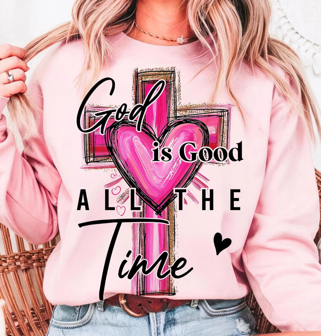 God Is Good All The Time Pink Heart Cross TRANSFER