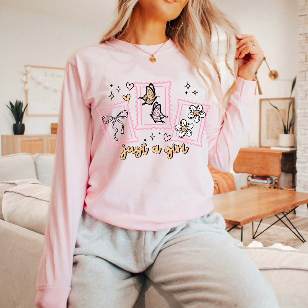 Just A Girl Bow Butterfly Flower TRANSFER CSC APR 25