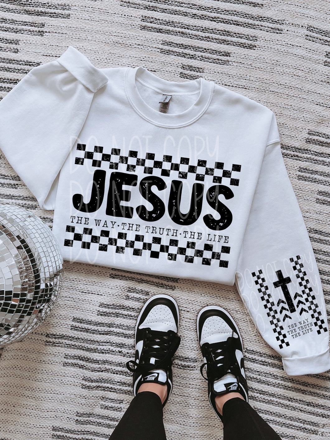 Jesus The Way The Truth The Light Black Checkers SLEEVE OPTION TRANSFER PHDC