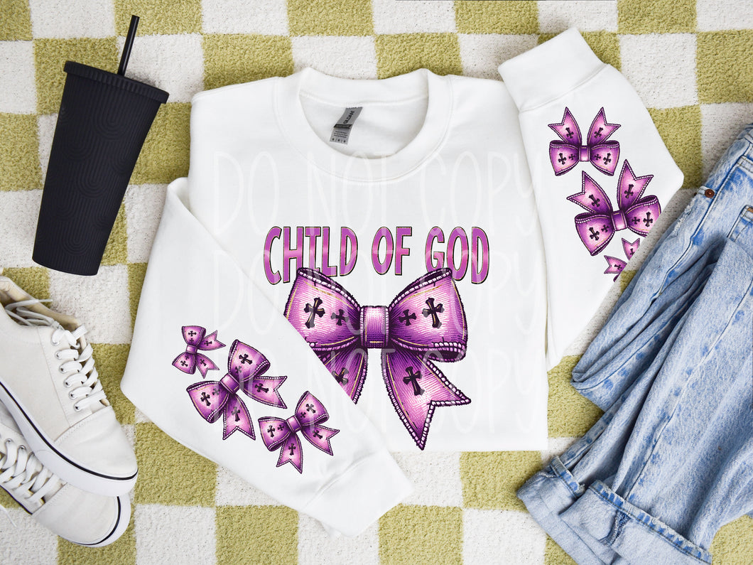 Child Of God Purple Bow With Crosses With SLEEVE OPTION TRANSFER PHDC