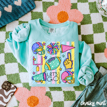 Load image into Gallery viewer, Bright Pastels Blue Spotted Let's Go Football Collage Stripes DROPDOWN TRANSFER CARTER JULY 26
