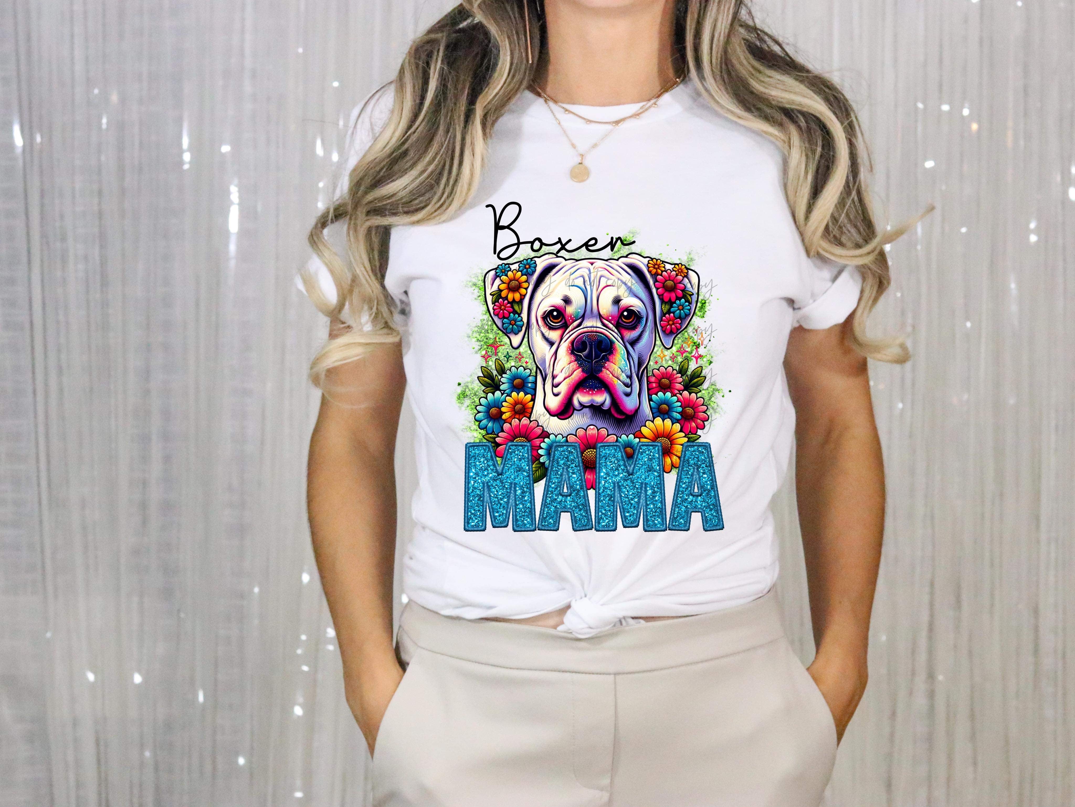 Boxer Mama Faux Embroidery Wht TRANSFER – Sassy Sublimation & Screen Prints