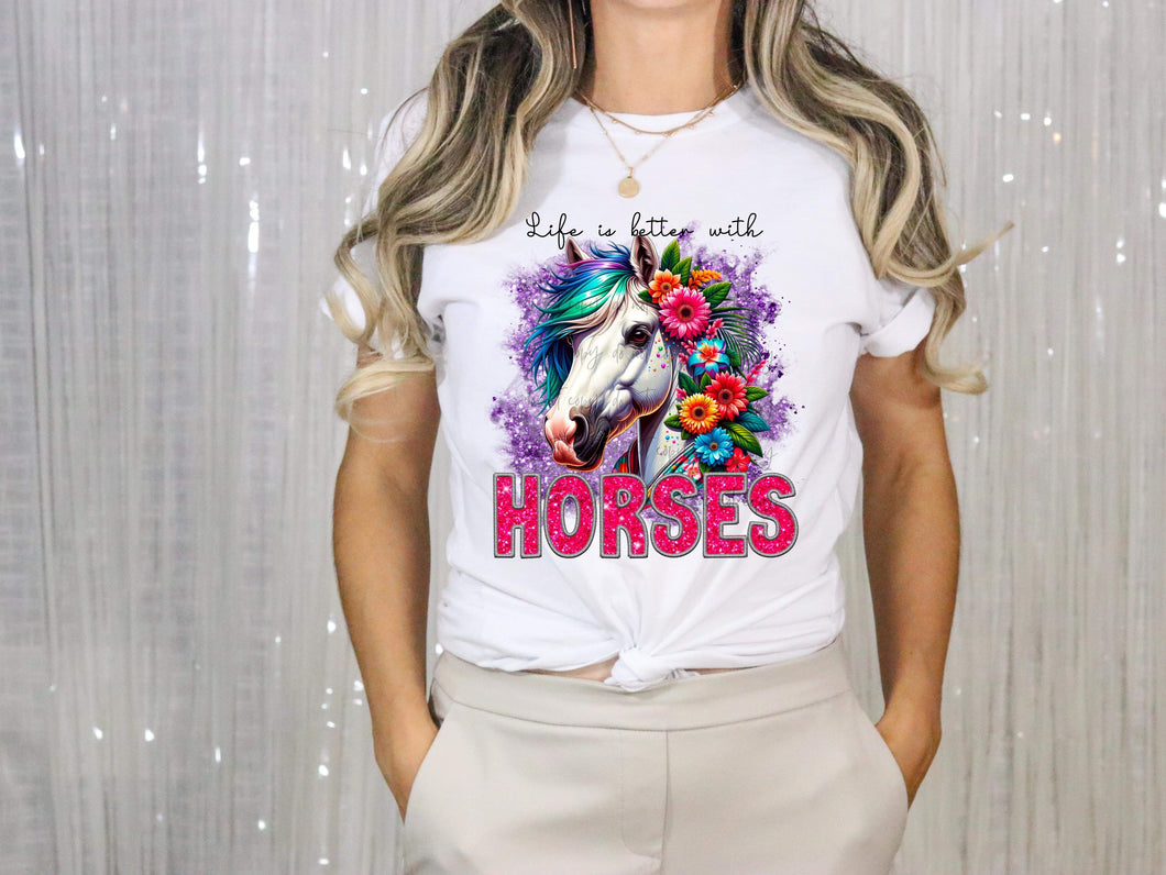 Life Is Better With Horses Faux Embroidery Wht TRANSFER