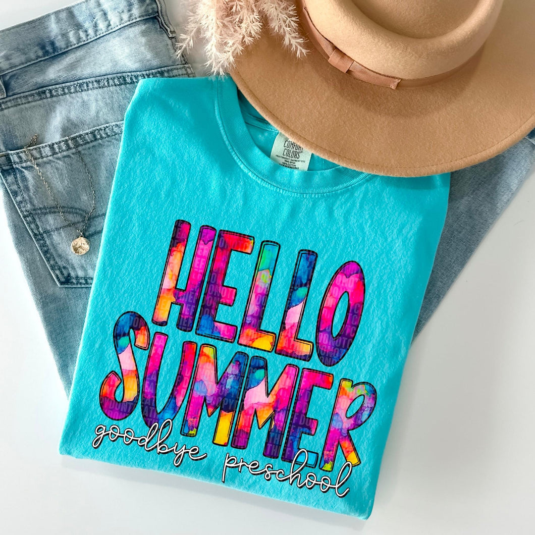 Hello Summer Goodbye Preschool Watercolor TRANSFER