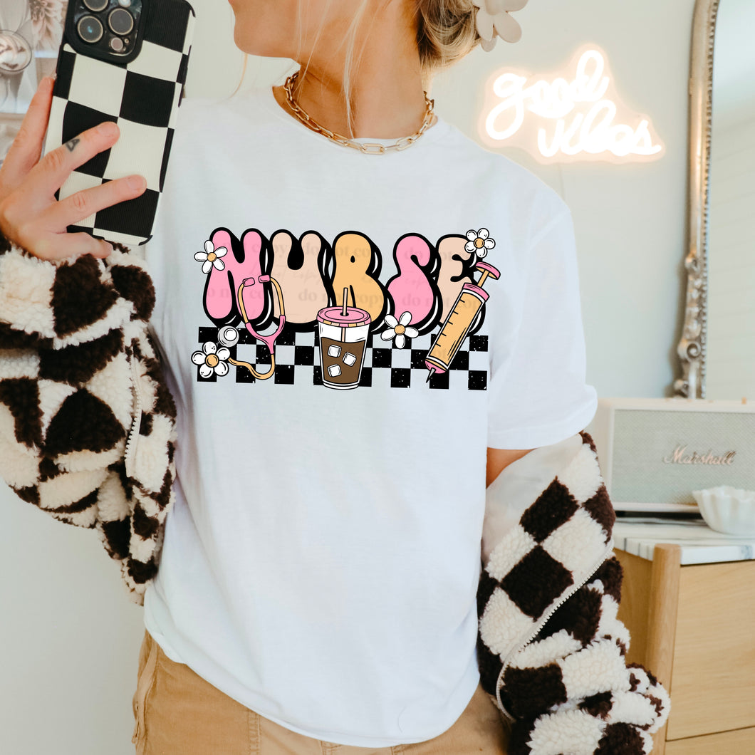 Nurse Pink And Orange Retro Checkers TRANSFER DEC CSC