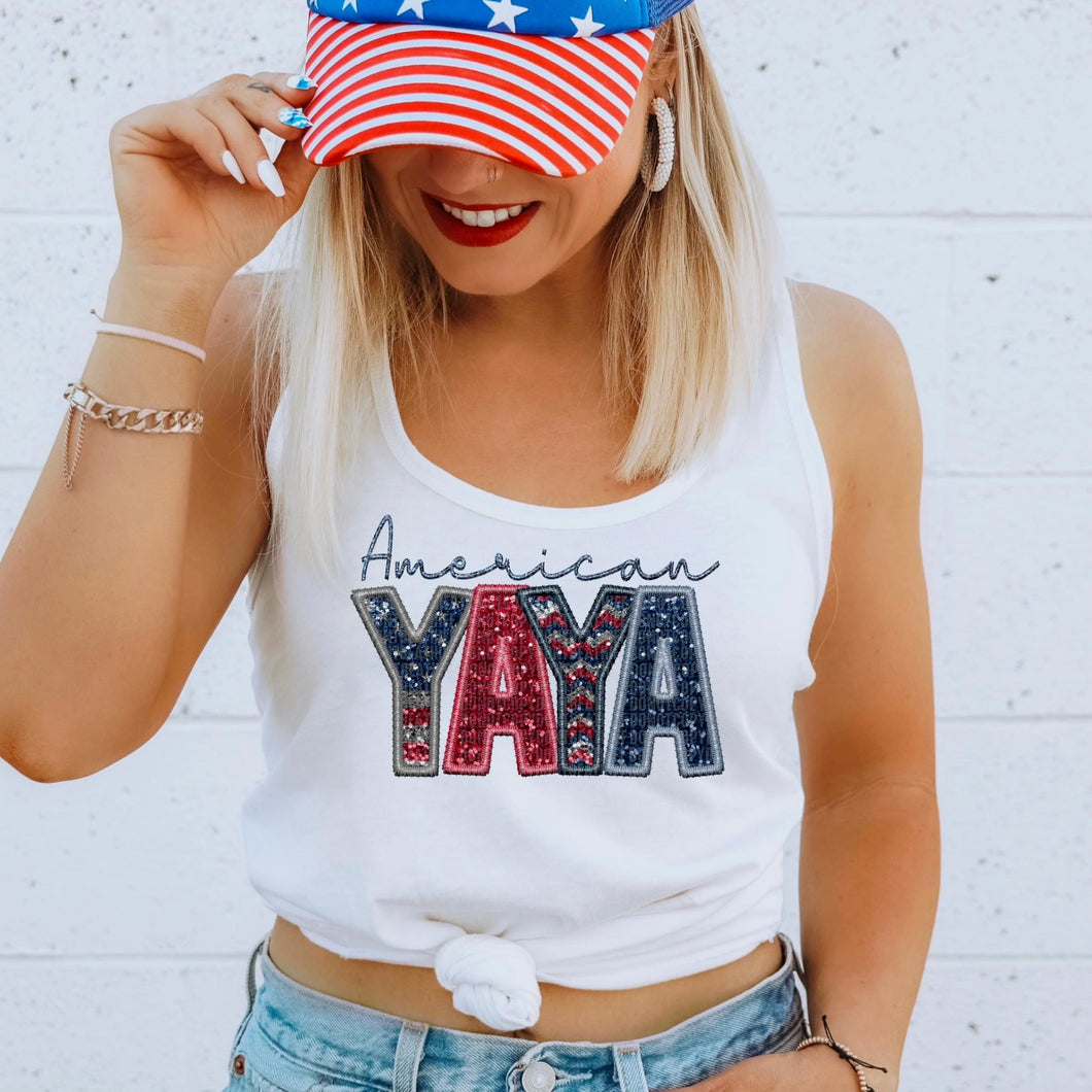 American Yaya Faux Embroidery Sequin Flag TRANSFER